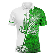 Load image into Gallery viewer, Mens disc golf polo shirt custom Green clover St Patrick's Day pattern disc golf basket shirt NQS4783