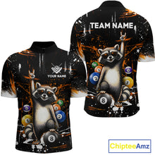 Load image into Gallery viewer, Custom Orange Funny Raccoon Billiard Shirt for Men 8 Ball Pool Billiard Jersey Polo &amp; 1/4-Zip BHT5