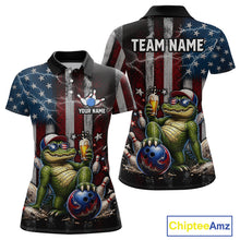 Load image into Gallery viewer, Custom American Flag Funny Beer Bowling Shirt for Women Patriotic Bowling League Jersey QZT1023