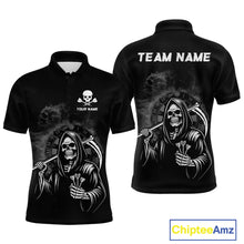 Load image into Gallery viewer, Personalized Grim Reaper Dart Shirt for Men Dart League Jersey Dartboard Shirt Polo &amp; Quarter-Zip DHT1