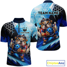 Load image into Gallery viewer, Funny Bulldog Bowling Team Shirt Custom Polo &amp; 1/4 Zip Bowling Jersey for Men Blue Bowling Unisex  QZT911