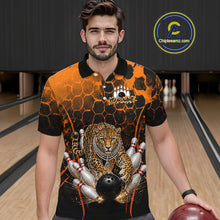 Load image into Gallery viewer, Orange Diomond Leopard Bowling Shirt for Men Custom Bowling Jersey Polo &amp; Quarter-Zip QZT1028