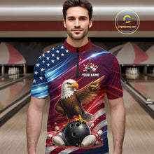 Load image into Gallery viewer, Custom American Flag Eagle Bowling Shirt for Men Patriotic Bowling Jersey Polo &amp; Quarter-Zip QZT1030