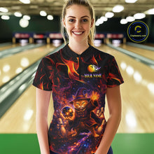 Load image into Gallery viewer, Custom Funny Cat Wizard Bowling Shirts for Women Flame Bowling Jersey for Team Bowling Outfit QZT921