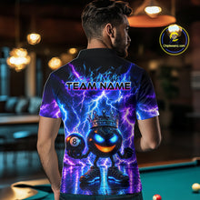 Load image into Gallery viewer, Person wearing a vibrant, colorful shirt with a design and text on a blurred bar background