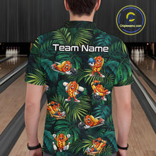 Load image into Gallery viewer, Person wearing a tropical-themed shirt with cartoon characters in a bowling alley.