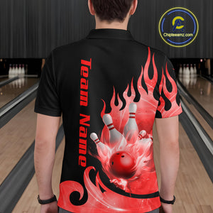 Red Flame Bowling Team Shirt for Men Bowling League Jersey Polo & 1/4 Zip Bowling Outfit QZT782