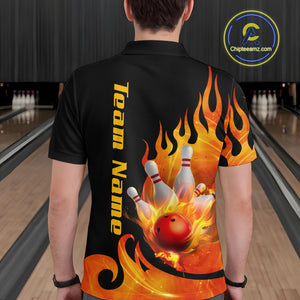 Orange Flame Bowling Team Shirt for Men Bowling League Jersey Polo & 1/4 Zip Bowling Outfit QZT782