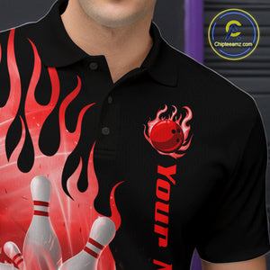 Red Flame Bowling Team Shirt for Men Bowling League Jersey Polo & 1/4 Zip Bowling Outfit QZT782