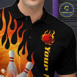 Orange Flame Bowling Team Shirt for Men Bowling League Jersey Polo & 1/4 Zip Bowling Outfit QZT782