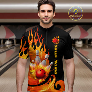 Orange Flame Bowling Team Shirt for Men Bowling League Jersey Polo & 1/4 Zip Bowling Outfit QZT782