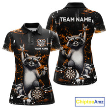 Load image into Gallery viewer, Custom Orange Funny Raccoon Dart Team Shirt for Women Dart Jersey Polo &amp; /4-Zip Dartboard Shirt Outfit DHT29