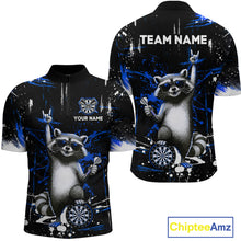 Load image into Gallery viewer, Custom Blue Funny Raccoon Dart Team Shirt for Men Dart Jersey Polo &amp; /4-Zip Dartboard Shirt Outfit DHT29