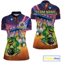 Load image into Gallery viewer, Custom Funny Frog Bowling Shirt for Women Polo &amp; 1/4-Zip Bowling Team Jersey League QZT843