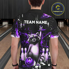 Load image into Gallery viewer, Custom Purple Funny Raccoon Bowling Shirt for Men Bowling Jersey Polo &amp; 1/4-Zip Bowling Outfit QZT892
