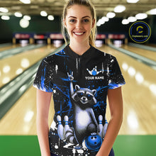 Load image into Gallery viewer, Custom Blue Funny Raccoon Bowling Shirt for Women Bowling Jersey Polo &amp; 1/4-Zip Bowling Outfit QZT892