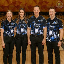 Load image into Gallery viewer, Custom Blue Funny Raccoon Bowling Shirt for Women Bowling Jersey Polo &amp; 1/4-Zip Bowling Outfit QZT892