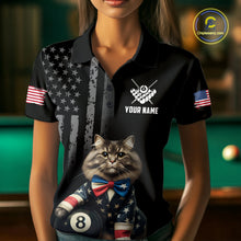 Load image into Gallery viewer, Custom American Flag Funny Cat Billiard Shirt for Women 8 Ball Pool Shirt Polo &amp; 1/4 Zip Billiard Jersey BHT20