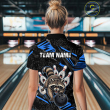 Load image into Gallery viewer, Personalized Blue Raccoon Bowling Shirt for Women Bowling Jersey League Polo &amp; 1/4-Zip Outfit QZT1014