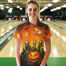 Load image into Gallery viewer, Custom Horror Orange Bowling Team Shirt for Women Funny Pumkin Bowling Jersey Scary Halloween Bowling Outfit QZT774