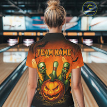 Load image into Gallery viewer, Custom Horror Orange Bowling Team Shirt for Women Funny Pumkin Bowling Jersey Scary Halloween Bowling Outfit QZT774