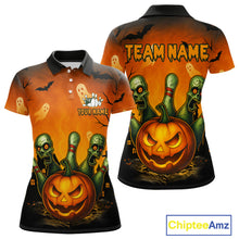 Load image into Gallery viewer, Custom Horror Orange Bowling Team Shirt for Women Funny Pumkin Bowling Jersey Scary Halloween Bowling Outfit QZT774