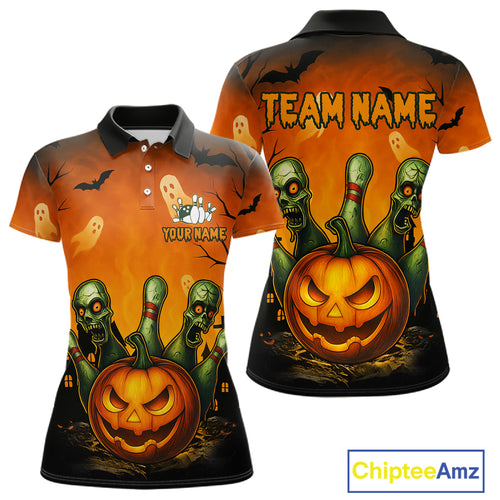 Custom Horror Orange Bowling Team Shirt for Women Funny Pumkin Bowling Jersey Scary Halloween Bowling Outfit QZT774