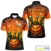 Load image into Gallery viewer, Custom Horror Orange Bowling Team Shirt for Men Funny Pumkin Bowling Jersey Scary Halloween Bowling Outfit QZT774