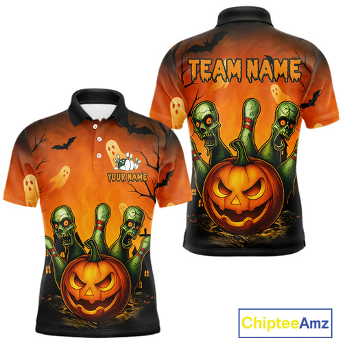 Custom Horror Orange Bowling Team Shirt for Men Funny Pumkin Bowling Jersey Scary Halloween Bowling Outfit QZT774