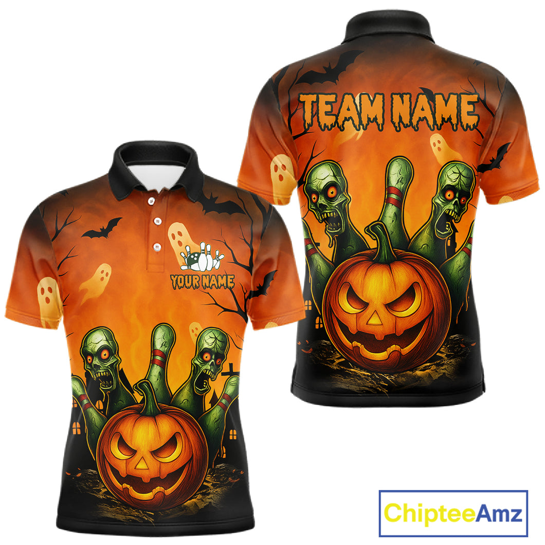 Custom Horror Orange Bowling Team Shirt for Men Funny Pumkin Bowling Jersey Scary Halloween Bowling Outfit QZT774