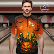 Load image into Gallery viewer, Custom Horror Orange Bowling Team Shirt for Men Funny Pumkin Bowling Jersey Scary Halloween Bowling Outfit QZT774