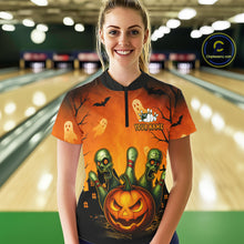 Load image into Gallery viewer, Custom Horror Orange Bowling Team Shirt for Women Funny Pumkin Bowling Jersey Scary Halloween Bowling Outfit QZT774