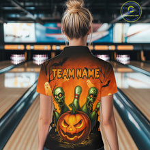 Load image into Gallery viewer, Custom Horror Orange Bowling Team Shirt for Women Funny Pumkin Bowling Jersey Scary Halloween Bowling Outfit QZT774