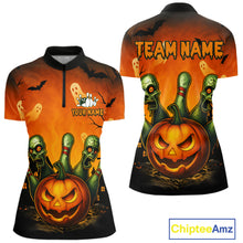 Load image into Gallery viewer, Custom Horror Orange Bowling Team Shirt for Women Funny Pumkin Bowling Jersey Scary Halloween Bowling Outfit QZT774