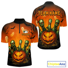 Load image into Gallery viewer, Custom Horror Orange Bowling Team Shirt for Men Funny Pumkin Bowling Jersey Scary Halloween Bowling Outfit QZT774