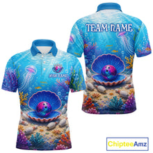 Load image into Gallery viewer, Colorful polo shirt with ocean-themed design on a white background