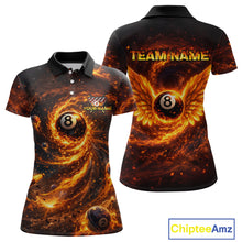 Load image into Gallery viewer, Orange Flame Billiard Shirt for Women Custom Wings 8 Ball Billiard Jersey Polo &amp; 1/4 Zip Billiard Outfit BHT9