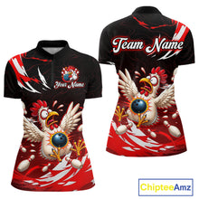 Load image into Gallery viewer, Black and red polo shirt with chicken design and 'Team Name' text on a white background