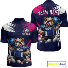 Load image into Gallery viewer, Personalized Funny Bulldog Bowling League Shirt Polo &amp; 1/4 Zip Navy Bowling Jersey for Men QZT910