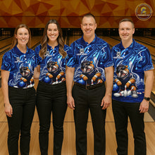 Load image into Gallery viewer, Custom Blue Funny Bulldog Bowling Team Shirt Bowling Jersey Polo &amp; 1/4 Zip Bowling Unisex for Women QZT912