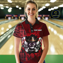 Load image into Gallery viewer, Custom Red Funny Cowboy Gun Bowling Shirt for Women Bowling Team Jersey Bowling Polo &amp; Quarter-Zip  QZT915