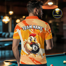 Load image into Gallery viewer, Person wearing a shirt with a chicken holding a pool ball design and 'Team Name' text.
