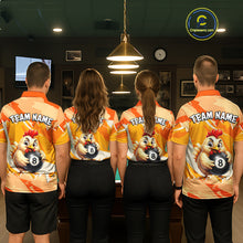 Load image into Gallery viewer, Four people wearing matching bowling team shirts in a bowling alley.