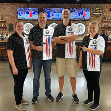 Load image into Gallery viewer, Custom Black &amp; White Skull Dart Shirt for Women American Flag Dart Jersey for Team Dartboard Shirts Gift DHT10