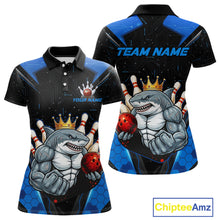 Load image into Gallery viewer, Custom Blue Funny Shark Bowling Team Shirt Bowling Jersey for Women Polo &amp; Quarter-Zip QZT949
