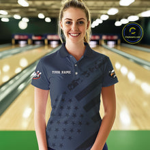 Load image into Gallery viewer, Custom American Flag Eagle Bowling Shirt for Women Polo &amp; Quarter-Zip Bowling Team Jersey QZT953