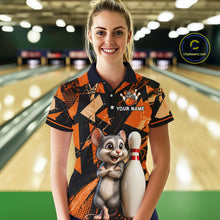 Load image into Gallery viewer, Black &amp; Orange Funny Mouse Bowling Team Shirt for Women Custom Bowling Jersey Polo &amp; Quarter-Zip QZT1033