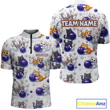 Load image into Gallery viewer, Custom Funny Cat Pattern Bowling Shirt Bowling Jersey League Polo &amp; 1/4Zip Bowling Team for Men QZT951