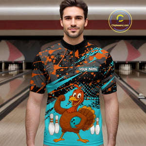 Turquoise Funny Turkey Bowling Team Shirt for Men Bowling Jersey Thanksgiving Bowling Outfit QZT776
