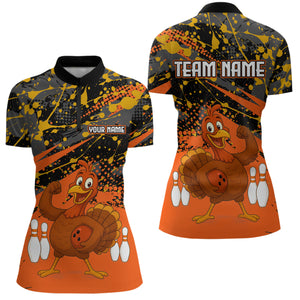 Orange Funny Turkey Bowling Team Shirt for Women Bowling Jersey Thanksgiving Bowling Outfit QZT776
